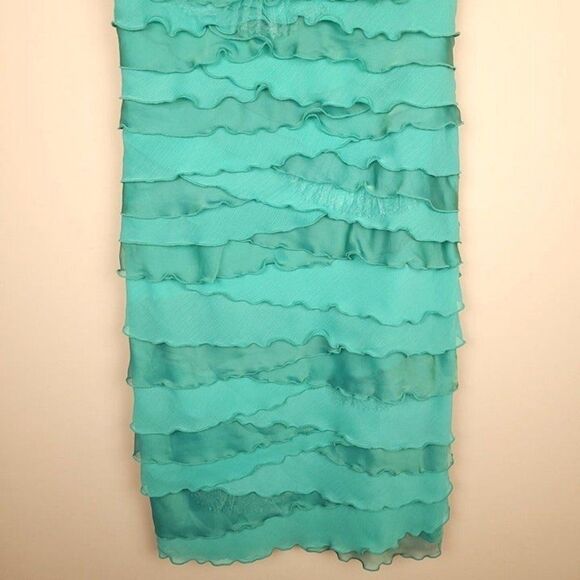 Tadashi Shoji NEW Seafoam Ruffle Cocktail Dress Short Sleeve Green Size 8 - Picture 3 of 12